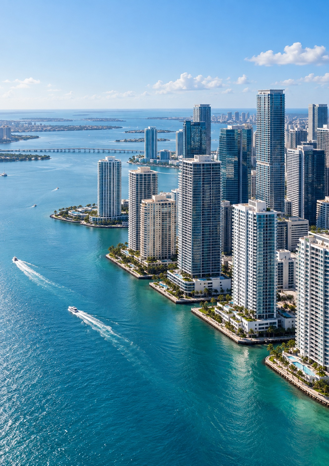 Vista aérea de la bahía y el distrito financiero de Miami